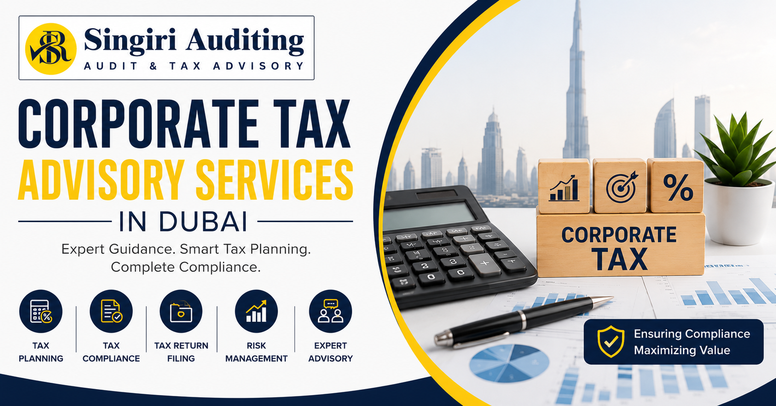 Corporate Tax Advisory Services in Dubai by Singiri Auditing, offering expert tax planning, compliance, tax return filing, and UAE corporate tax advisory.