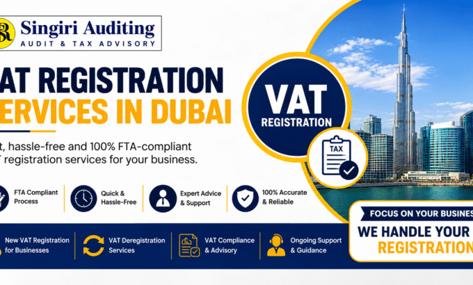 Professional VAT Registration Services in Dubai by Singiri Auditing, offering FTA-compliant VAT registration, tax advisory, and business support.