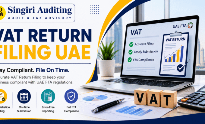 VAT Return Filing UAE services by Singiri Auditing ensuring FTA compliance, accurate filing, and timely VAT return submission in Dubai, UAE