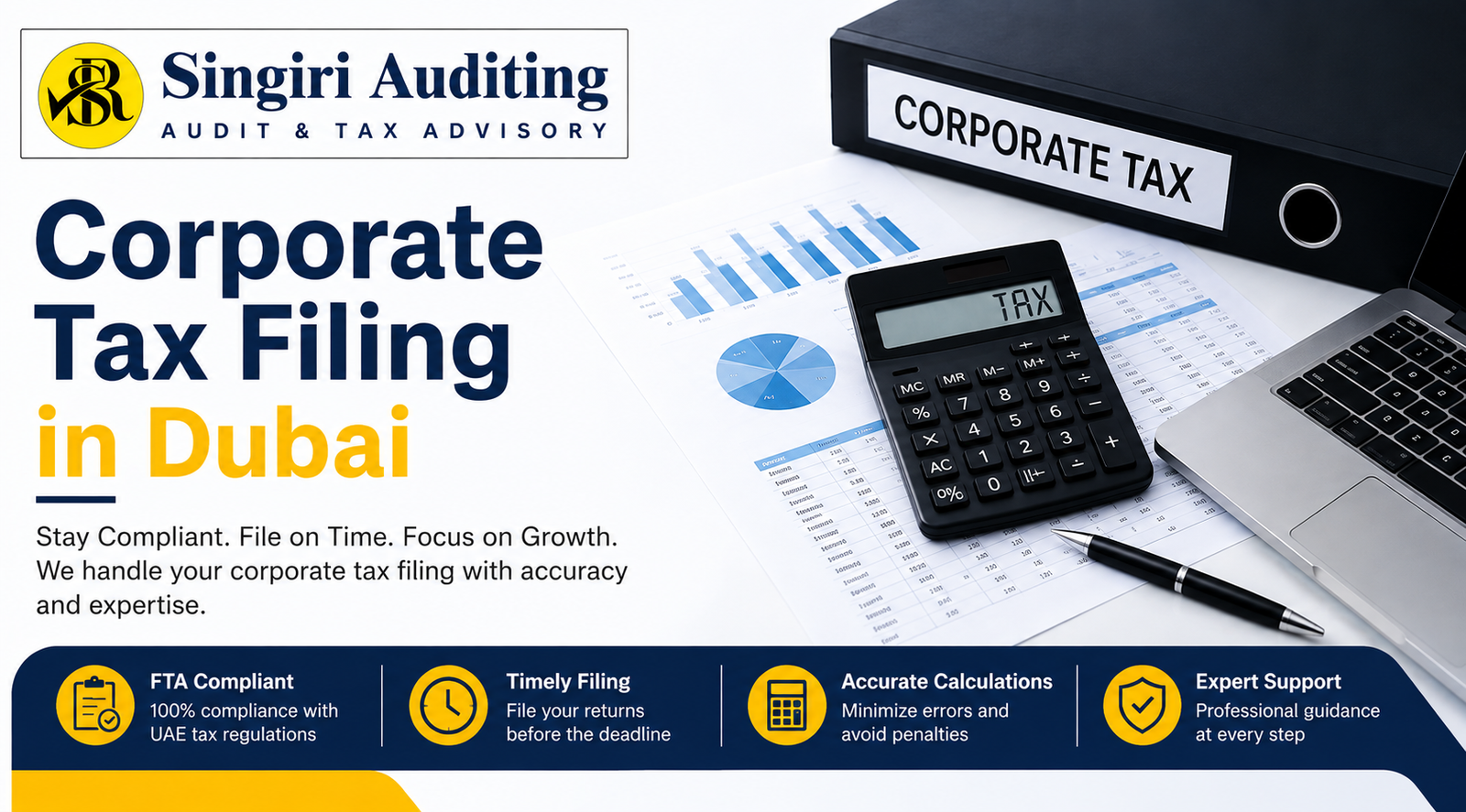 Stay ahead of UAE tax requirements with Corporate Tax Filing in Dubai from Singiri Auditing. Accurate returns, expert guidance, and timely compliance support
